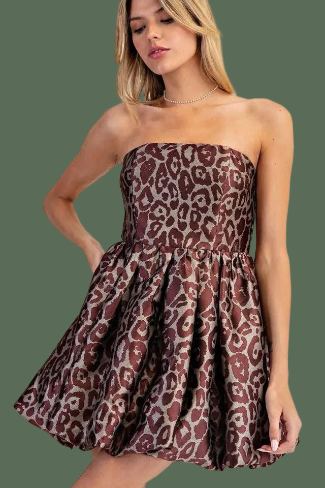 Bubble Hem Leopard Mini Dress