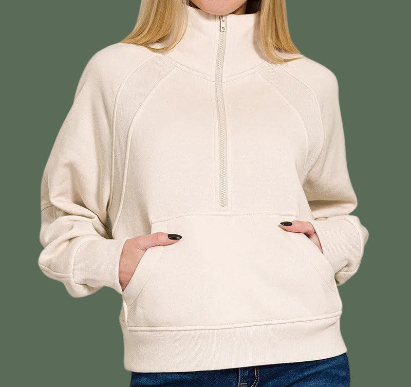 Fleece Half Zip Pocket Pullover (Sand)