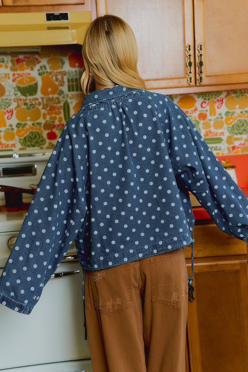 Rally Around Button Up Windbreaker (Denim Polka Dot)