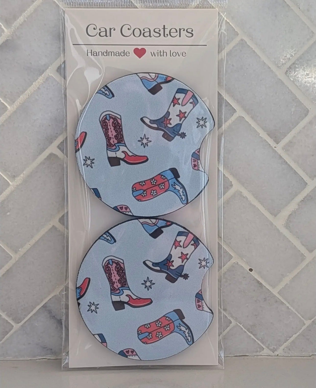 USA Cowgirl Boots Car Coasters