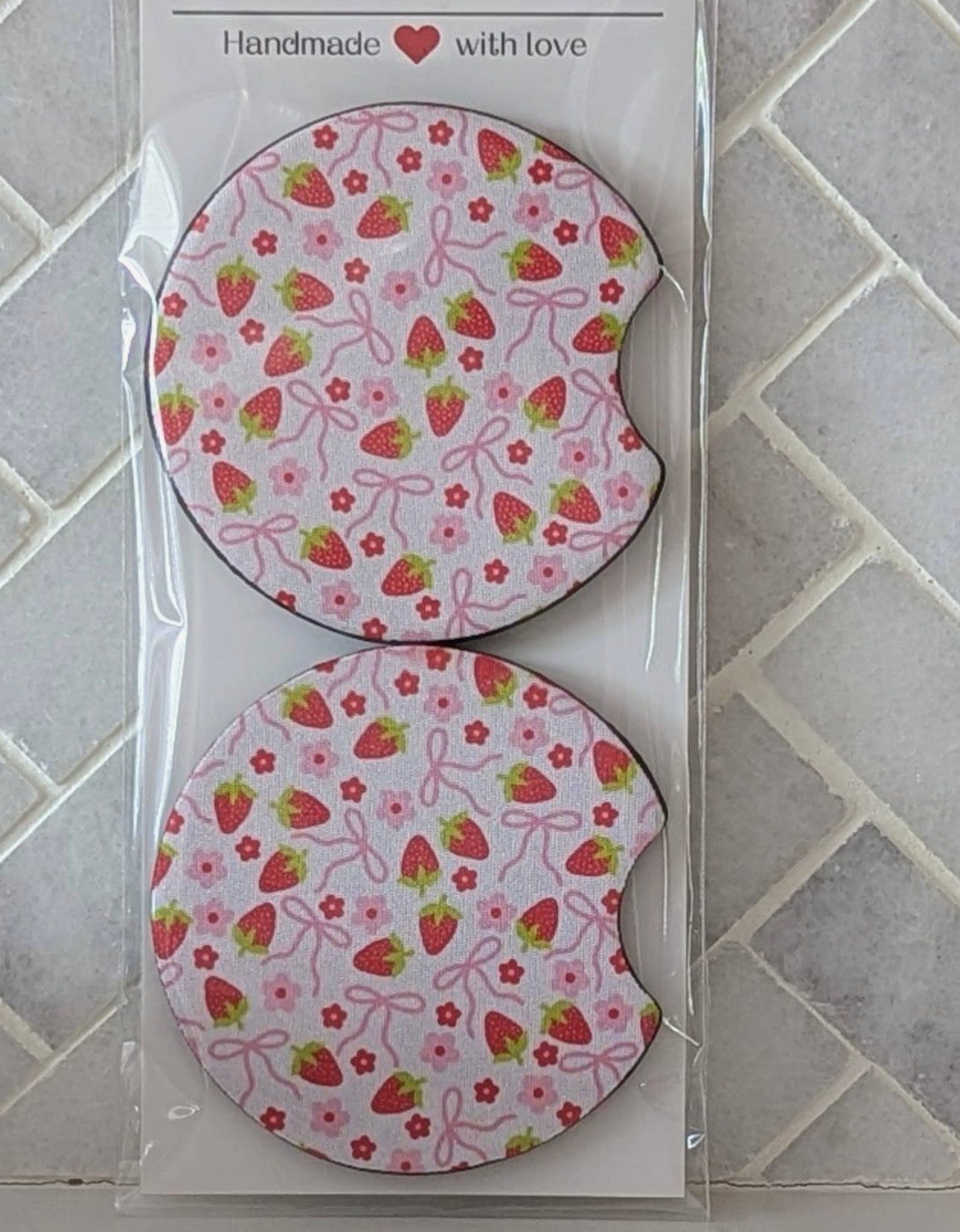 Strawberry Bow Car Coasters