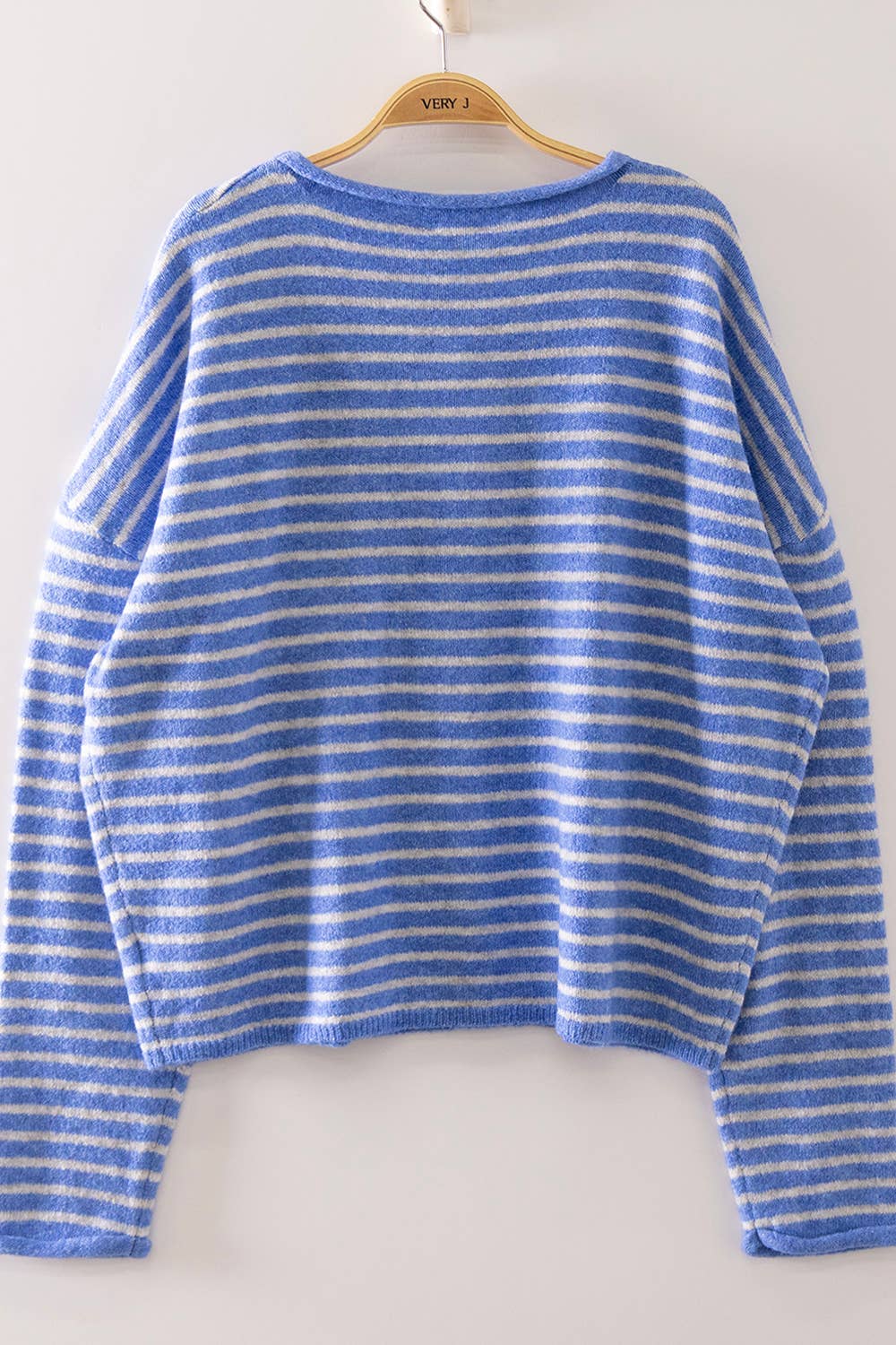 Hi There Striped Button Down Sweater (Blue)