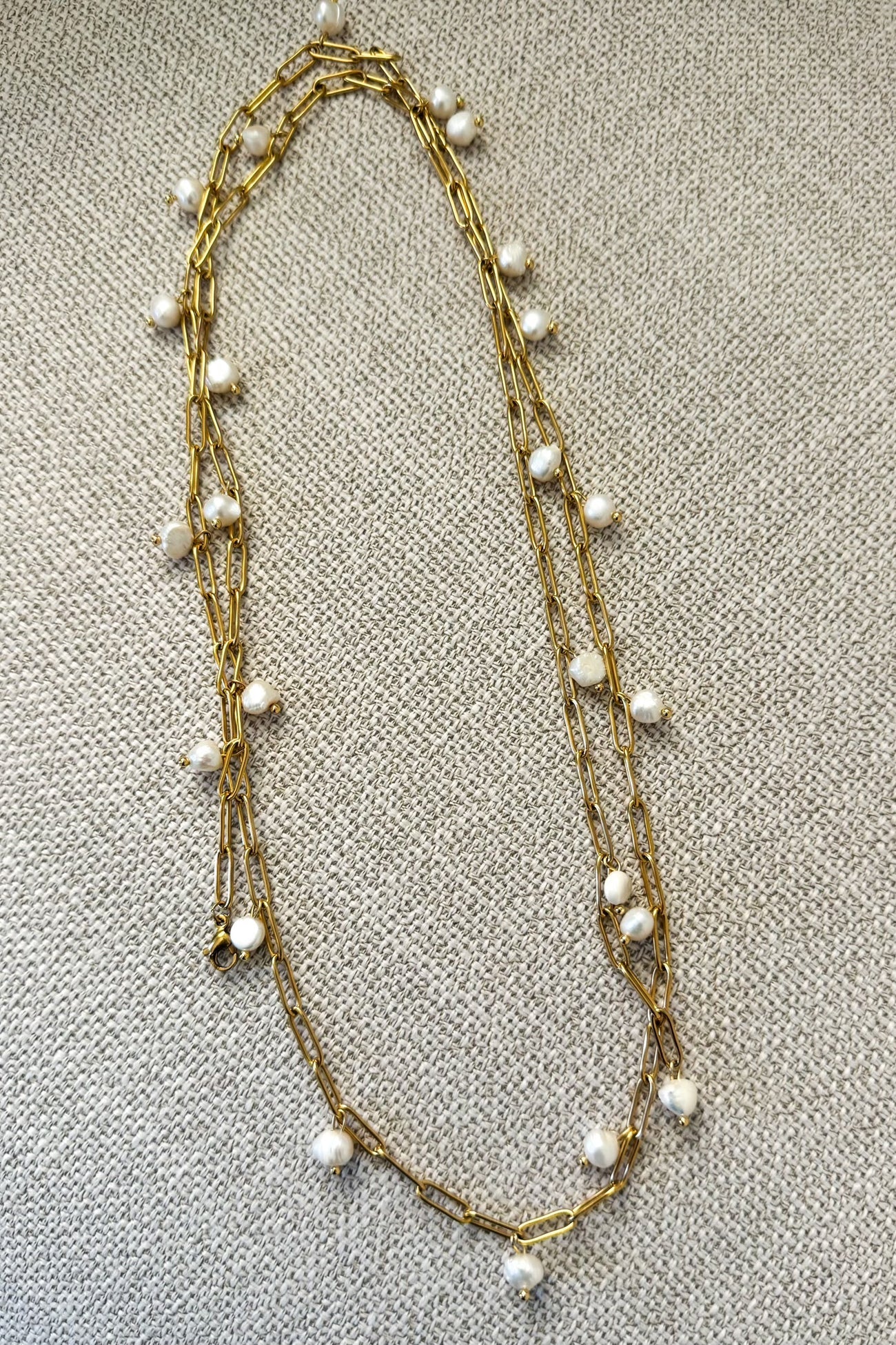 Long Pearl Bead Necklace (Gold)