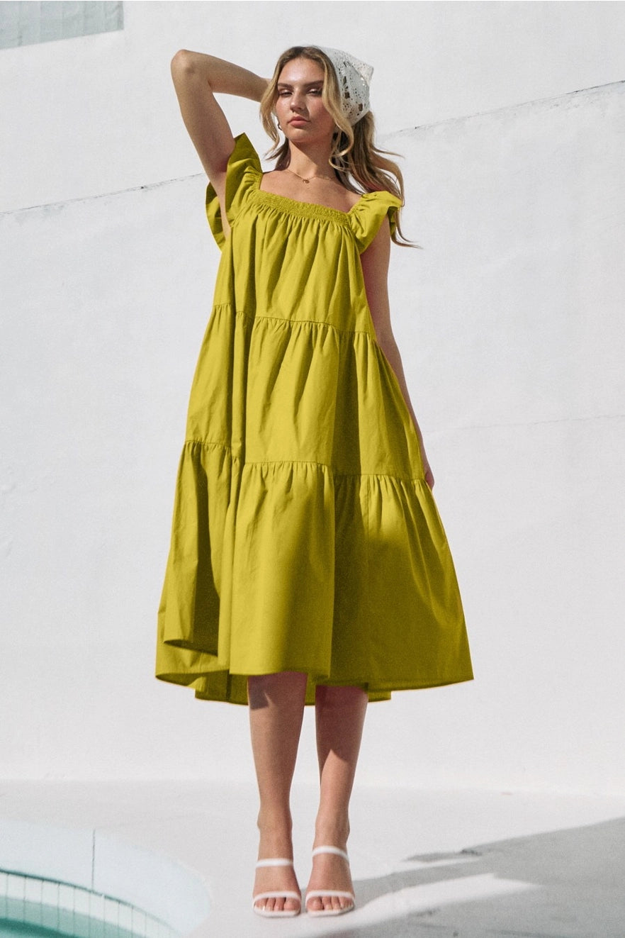 Popover Tired Midi Dress (Kiwi Green)