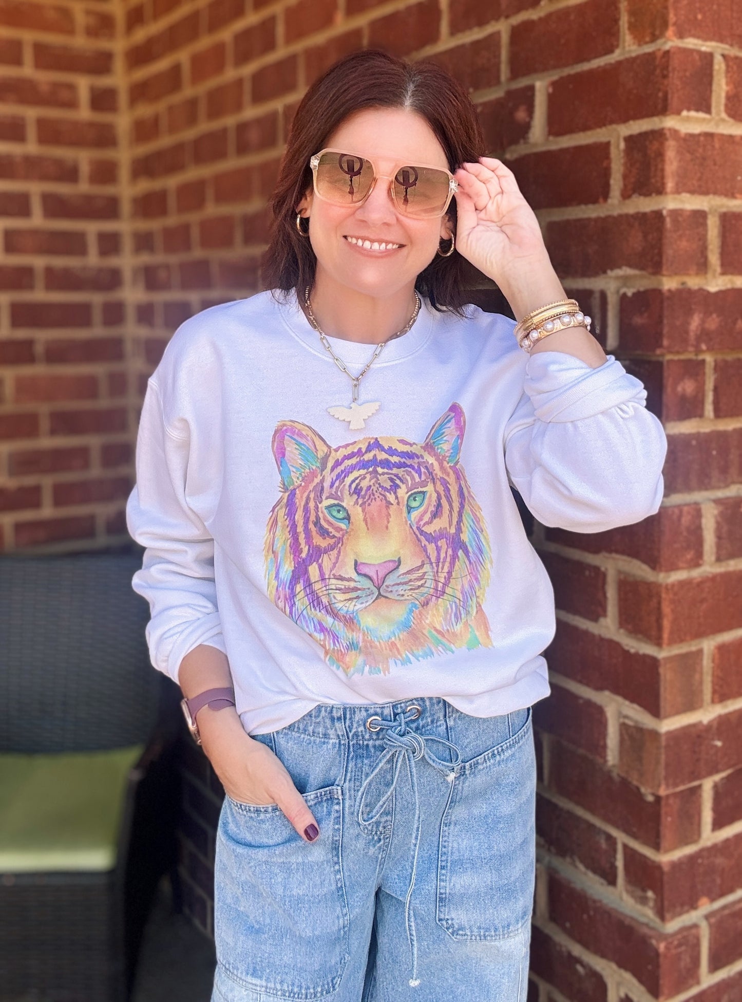 Watercolor Tiger Sweatshirt ( White)