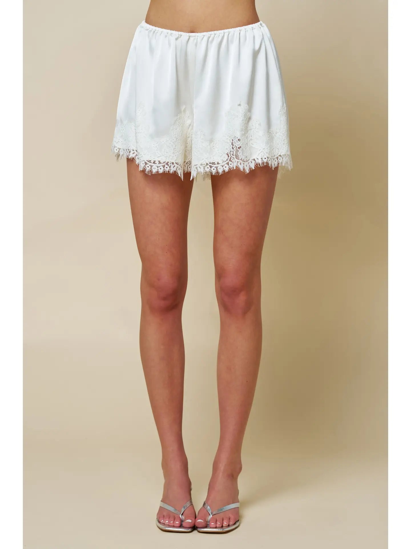 Lace Trim Satin Short (Ivory)