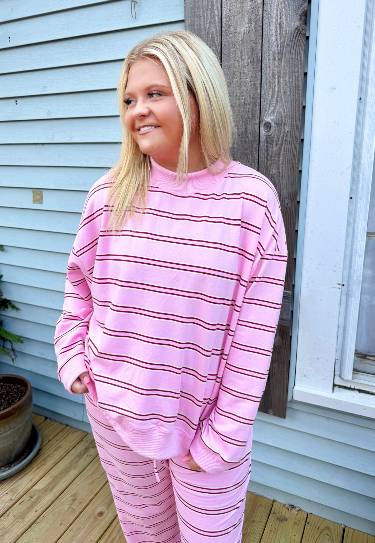 Cozy Saturday Stripe Set (Pink/Burgundy)