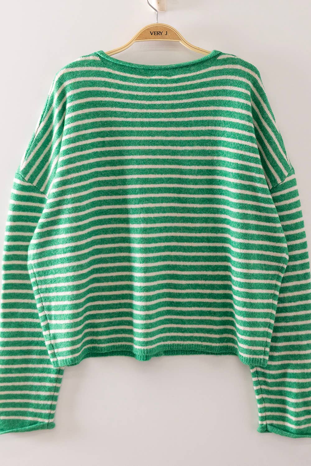 Hi There Striped Button Down Sweater (Green)
