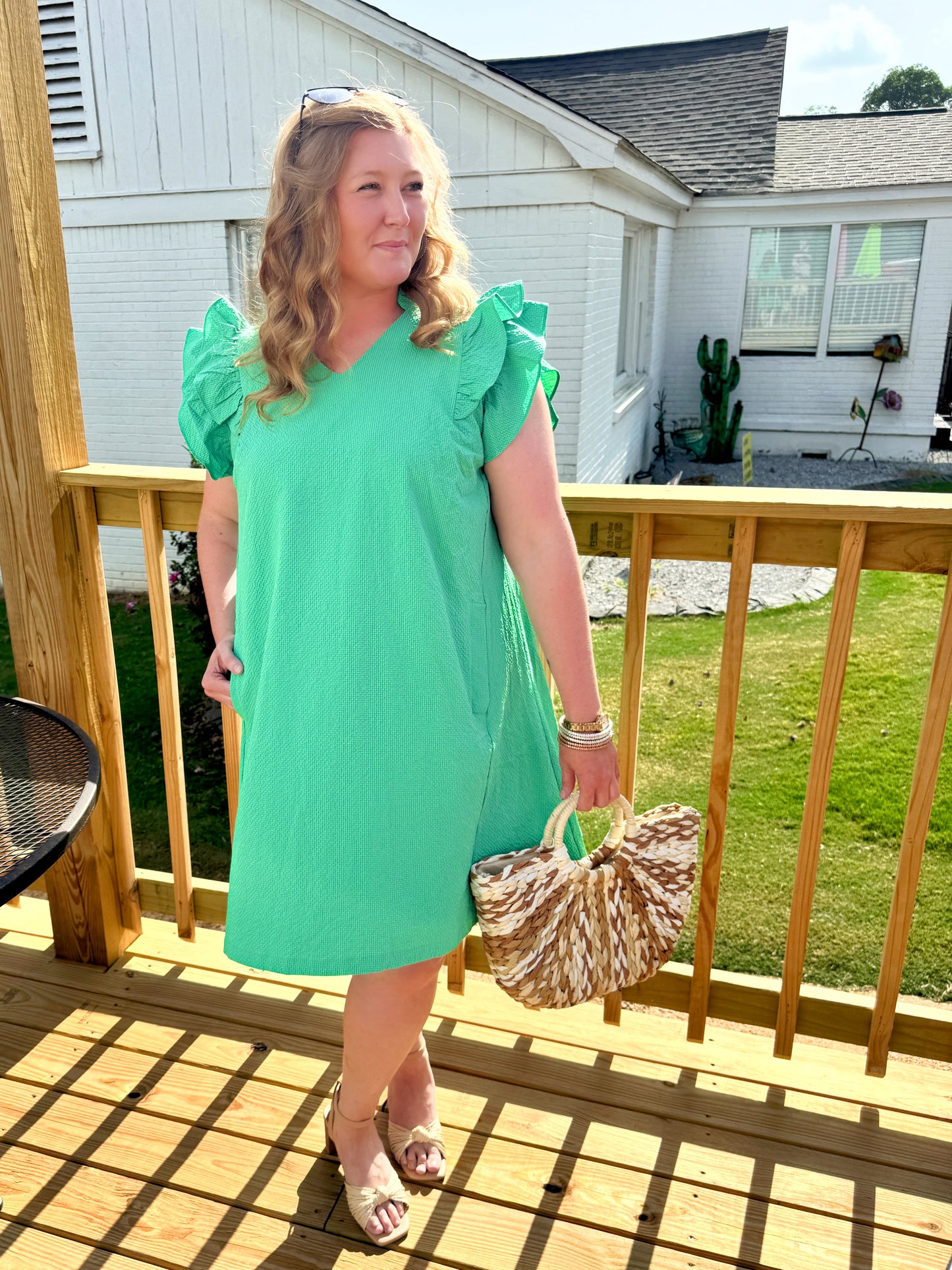 Marlie Ruffle Sleeve Dress (Green)