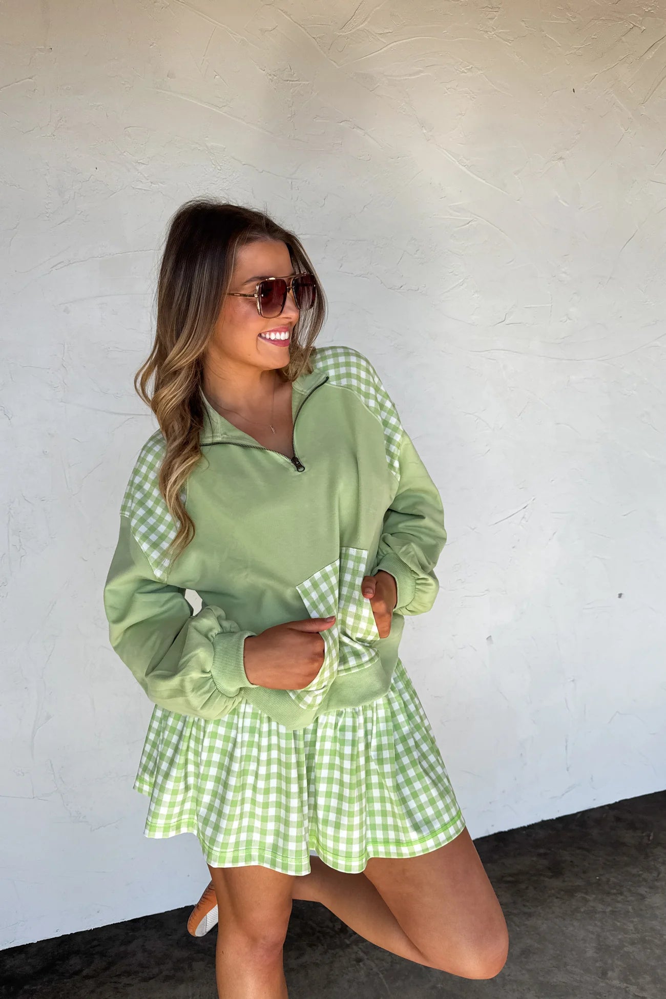 Everday Gingham Tennis Skort (Green)