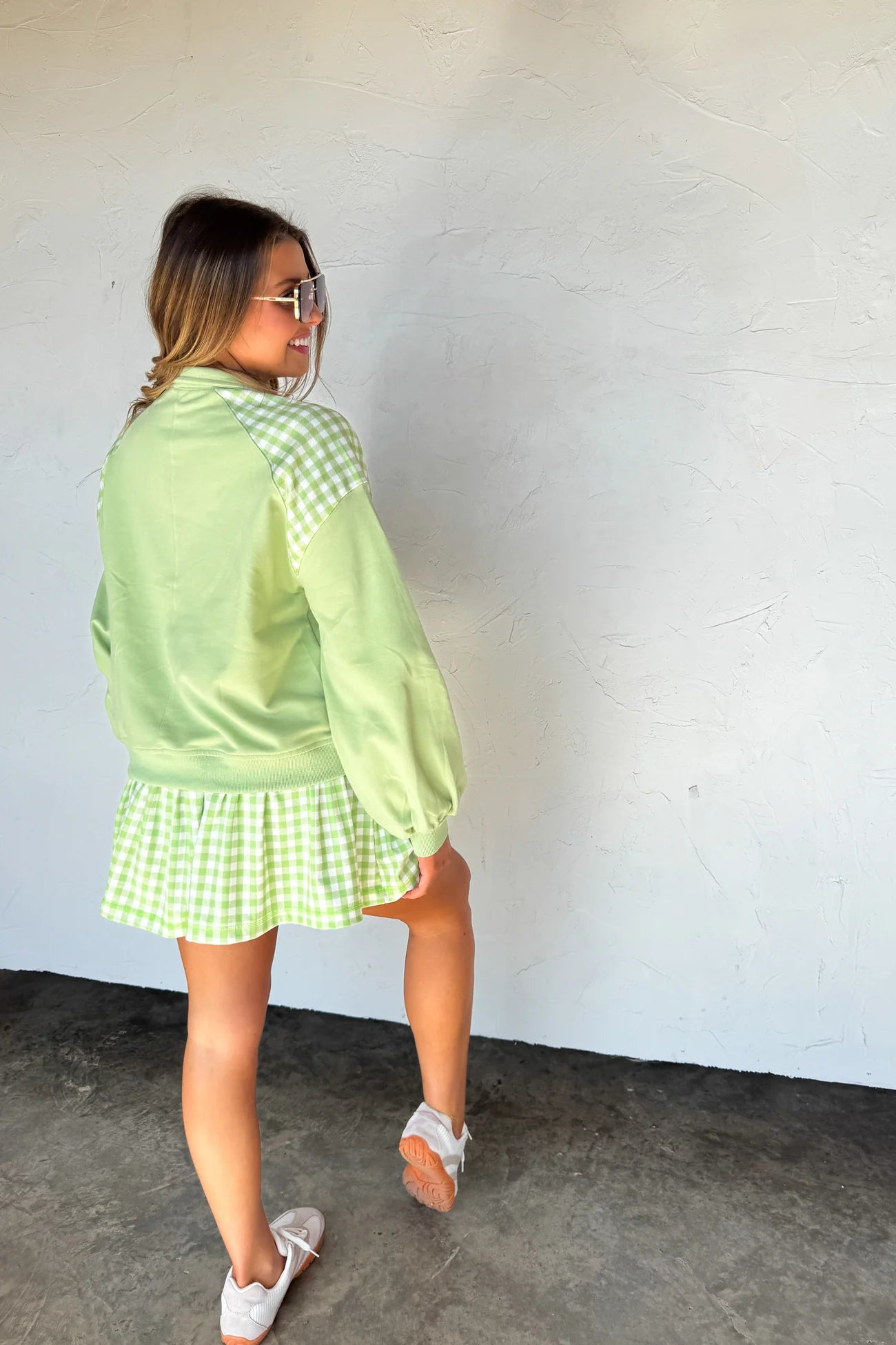 Just Living Gingham Quarter Zip Pullover (Green)