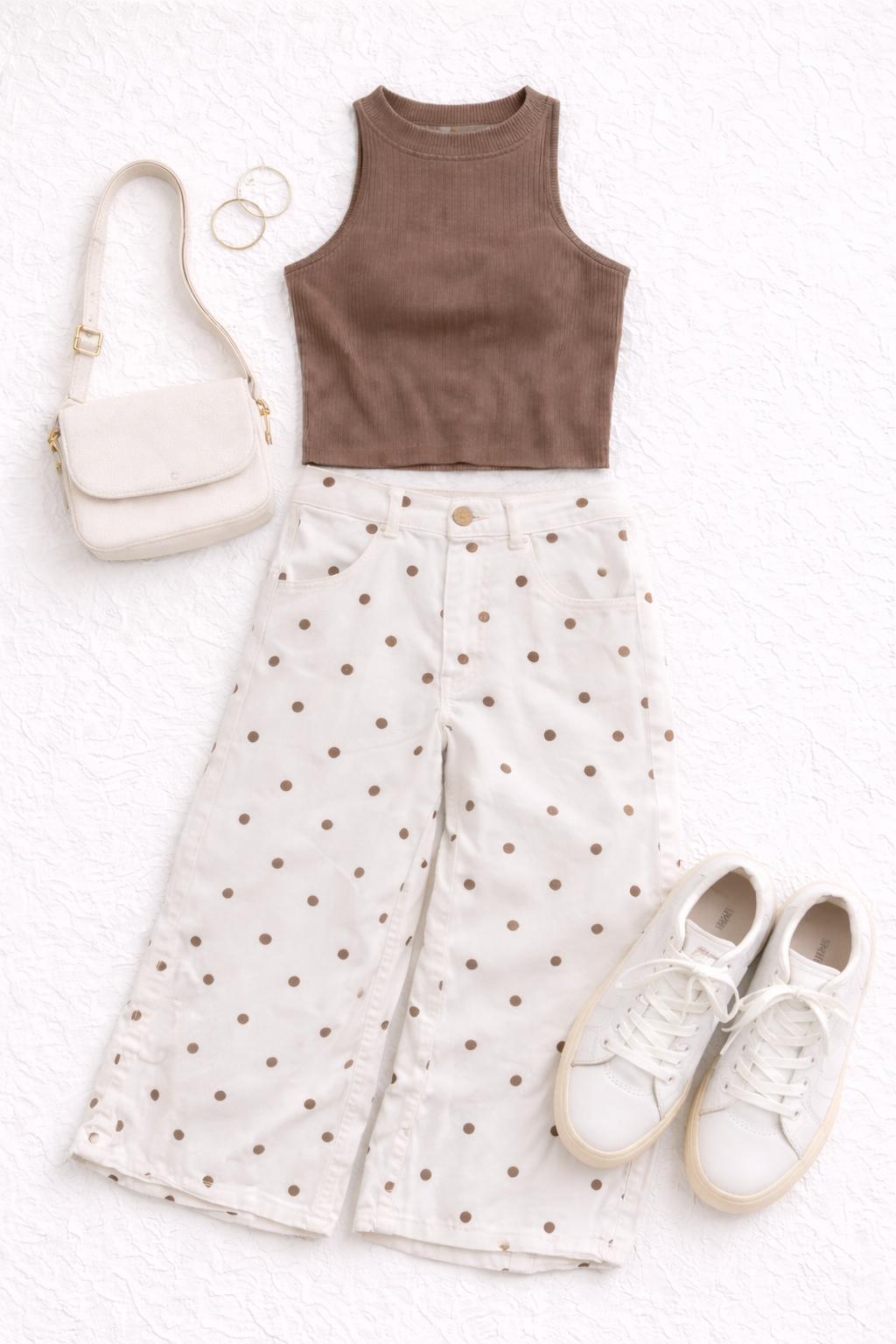 Polka Dot Barrel Jeans (Cream/Mocha)