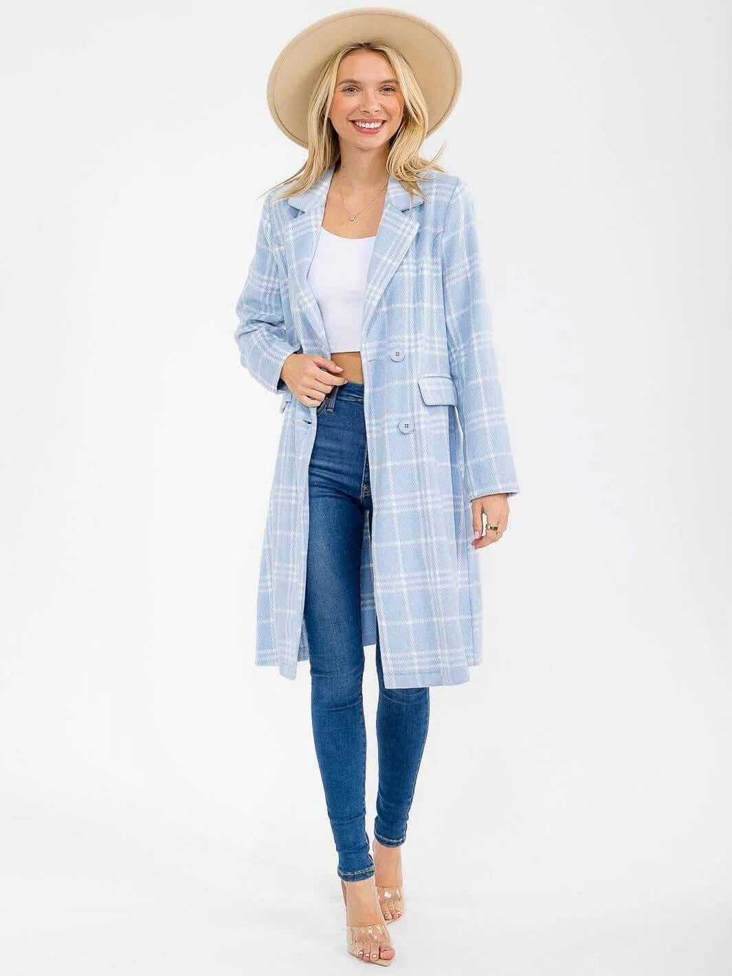 Worn To Win Plaid Coat (Powder Blue)