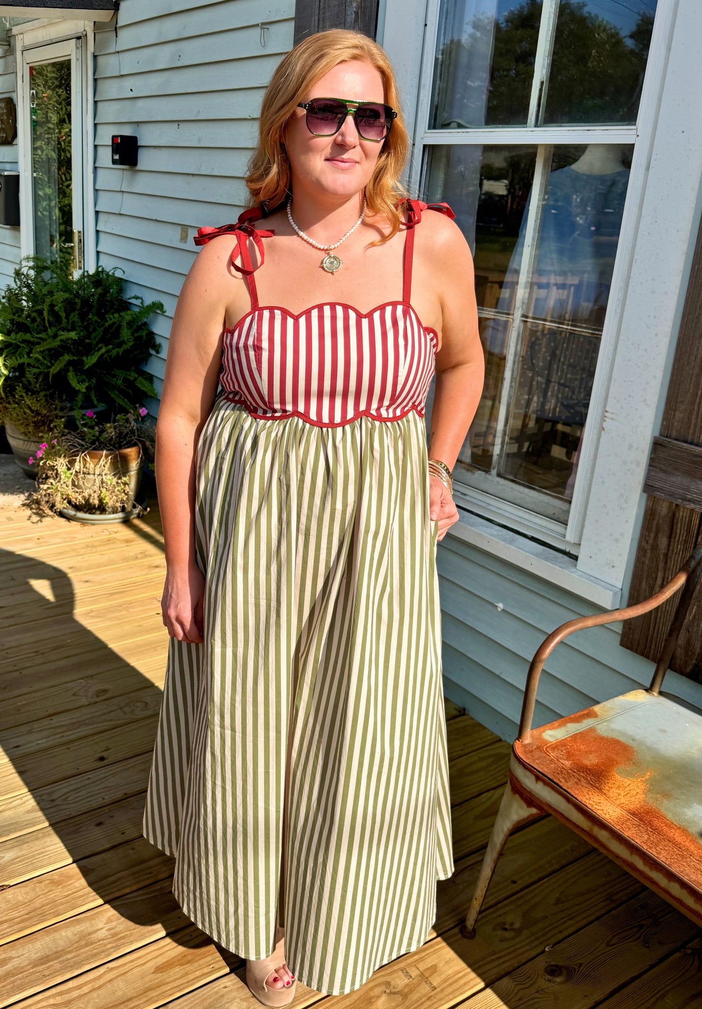 Over You Olive Striped Dress