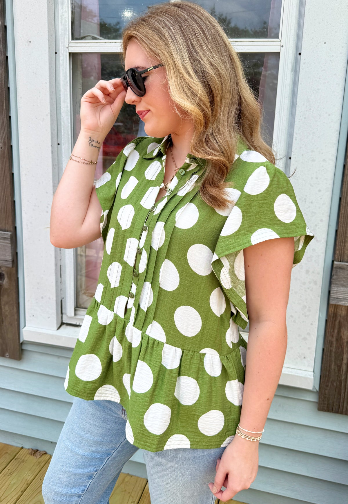 Falling For Dots Blouse (Olive)