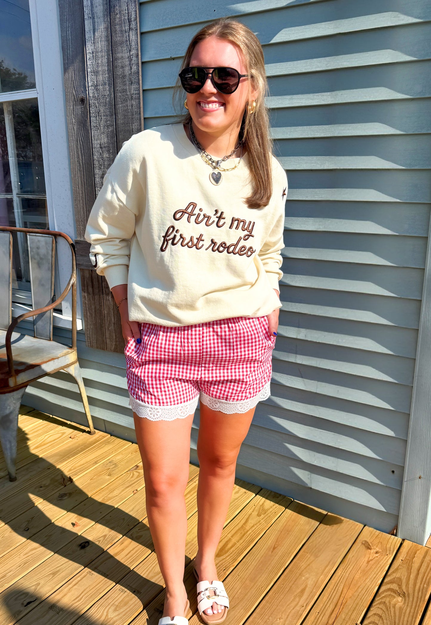 Southern Belle Gingham Lace Shorts (Red)