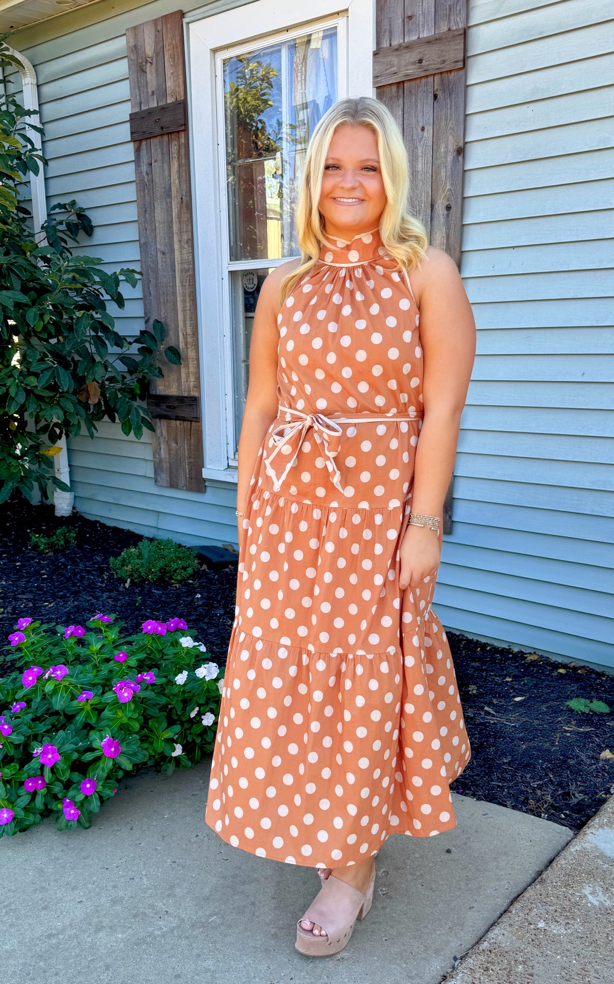 Holli Polka Dot Midi Dress (Orange)