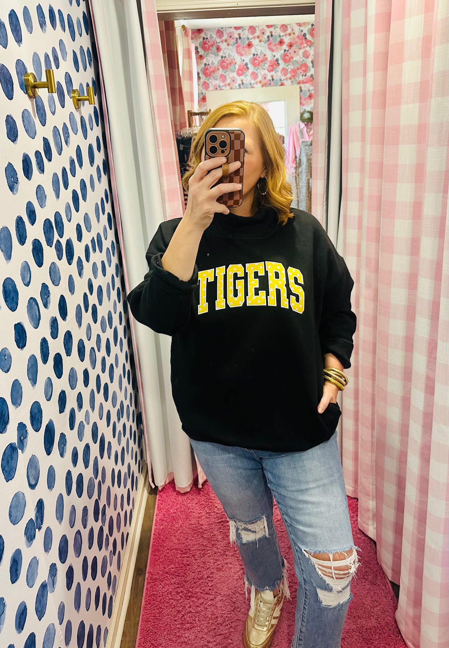 TIGERS Yellow Polka Dot Mocknecks (Black)
