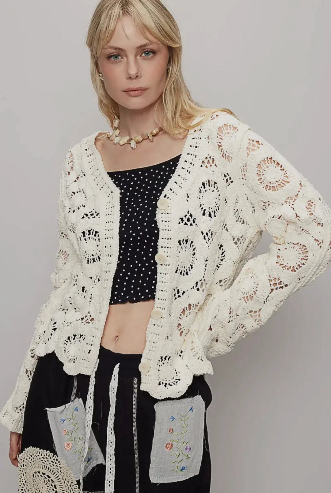 Crocheted Sweater By POL (Cream)