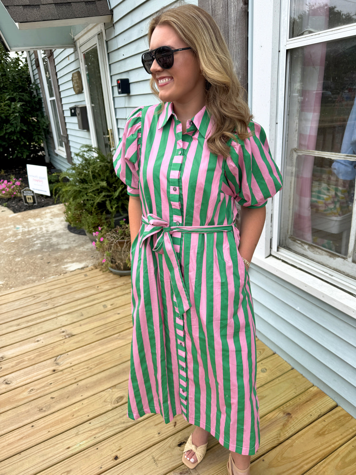 Newport Striped Dress (Pink/Green)