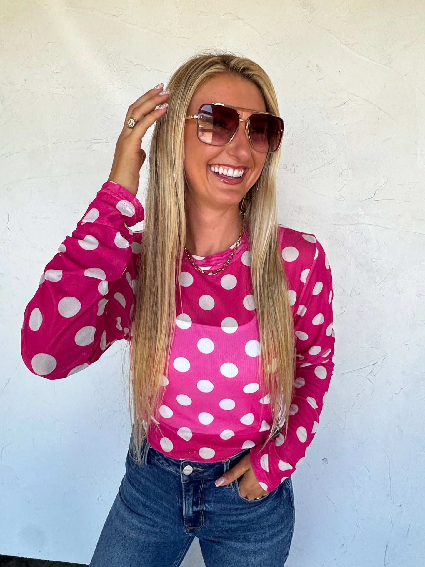 Polka Fun Mesh Top (Pink)