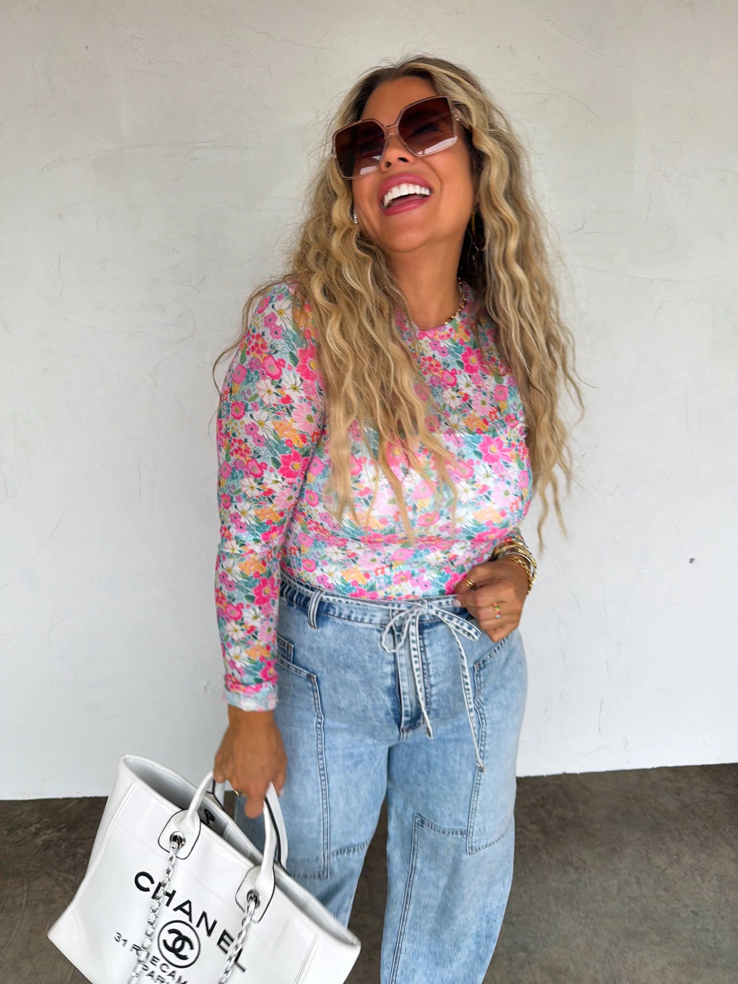 Summer Floral Mesh Top (Pink)