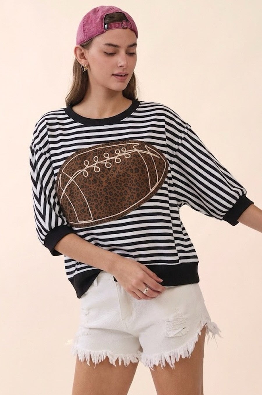 Oversized Football Applique Pullover (Black/ White)