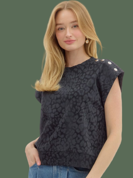 Hey Stud Leopard Top (Black)
