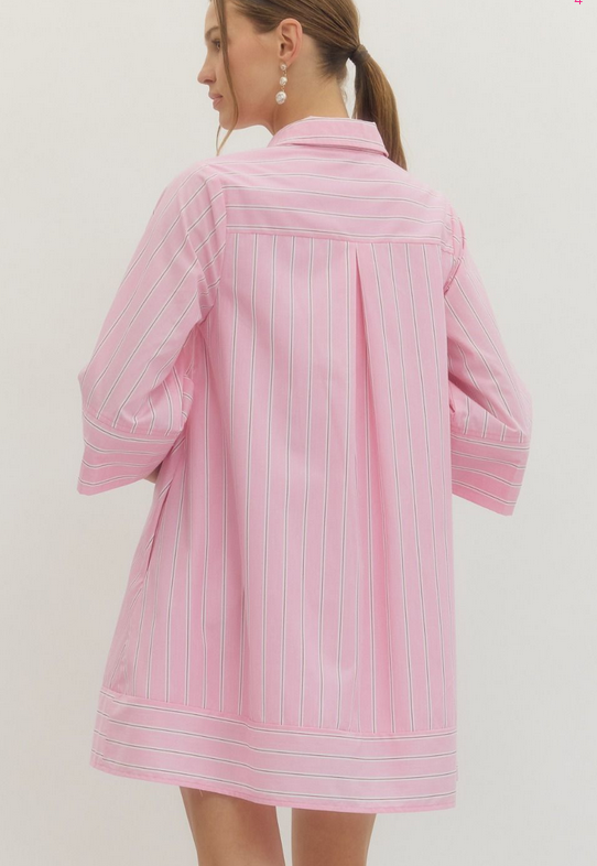 The Keeley Shirt Dress (Pink)