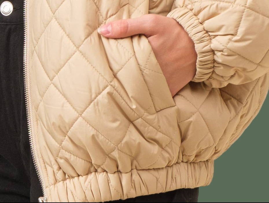 Quilted Bomber Jacket (Khaki)
