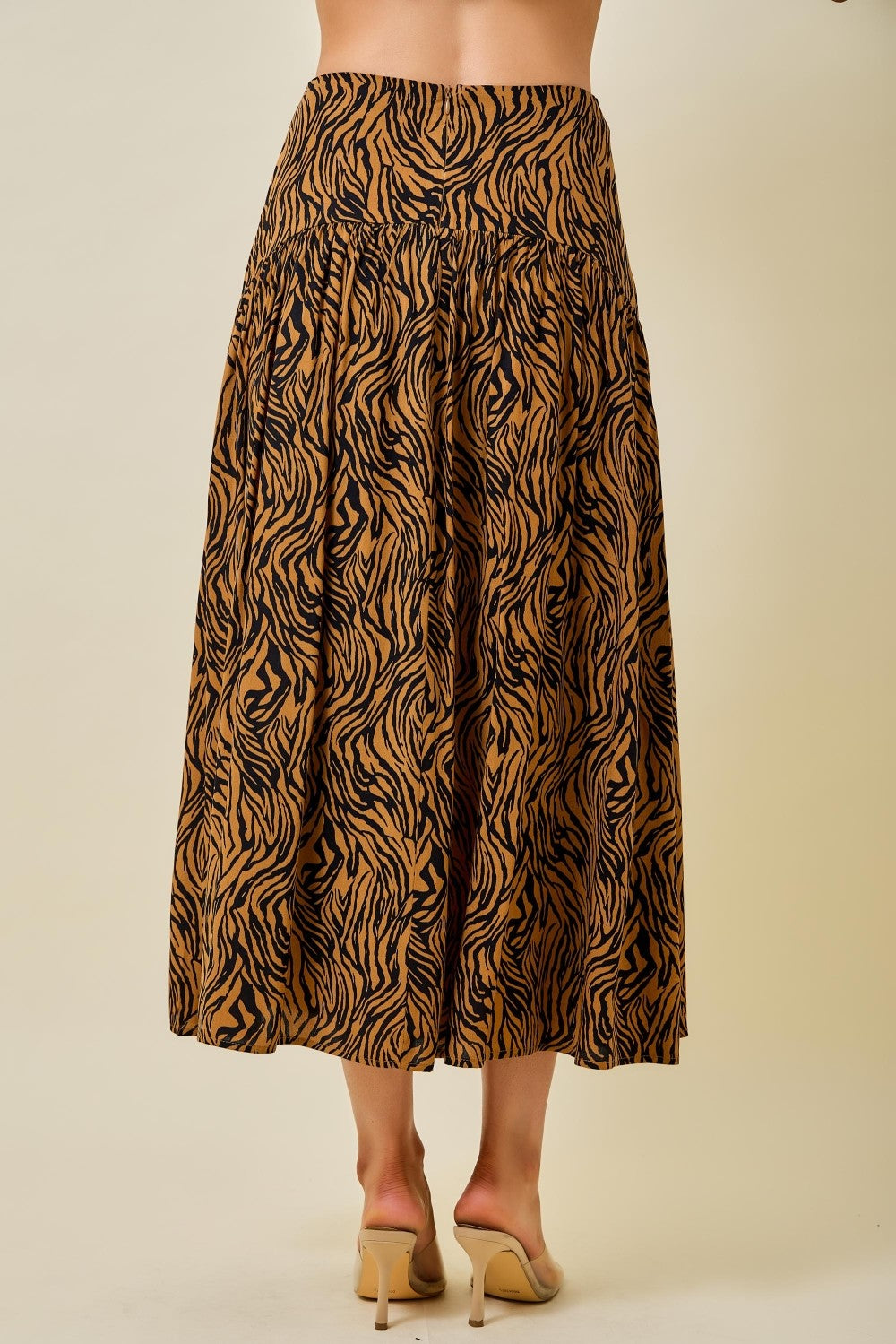 Flared Tiger Print Maxi Skirt (Brown)