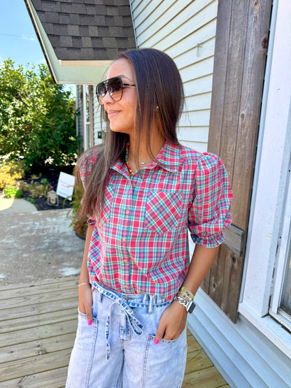 Festive Fun Plaid Blouse (Red)