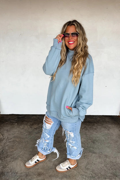 All In Mock Neck with Pockets (Denim Blue)