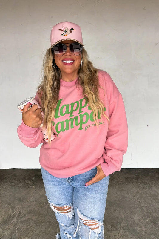 Happy Camper Pullover (Pink)
