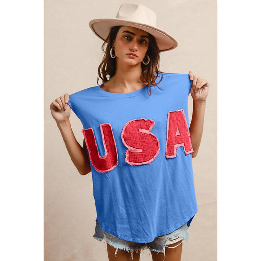 USA Patch Boxy Tank (Blue)