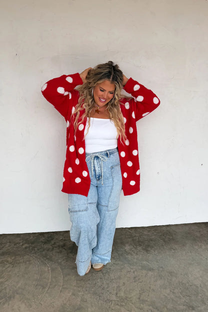 Ladybug Polka Dot Cloud Cardigan (red)