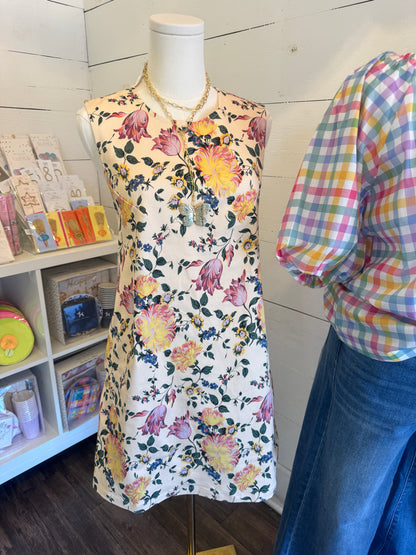 The Park Floral Shift Dress (Cream)