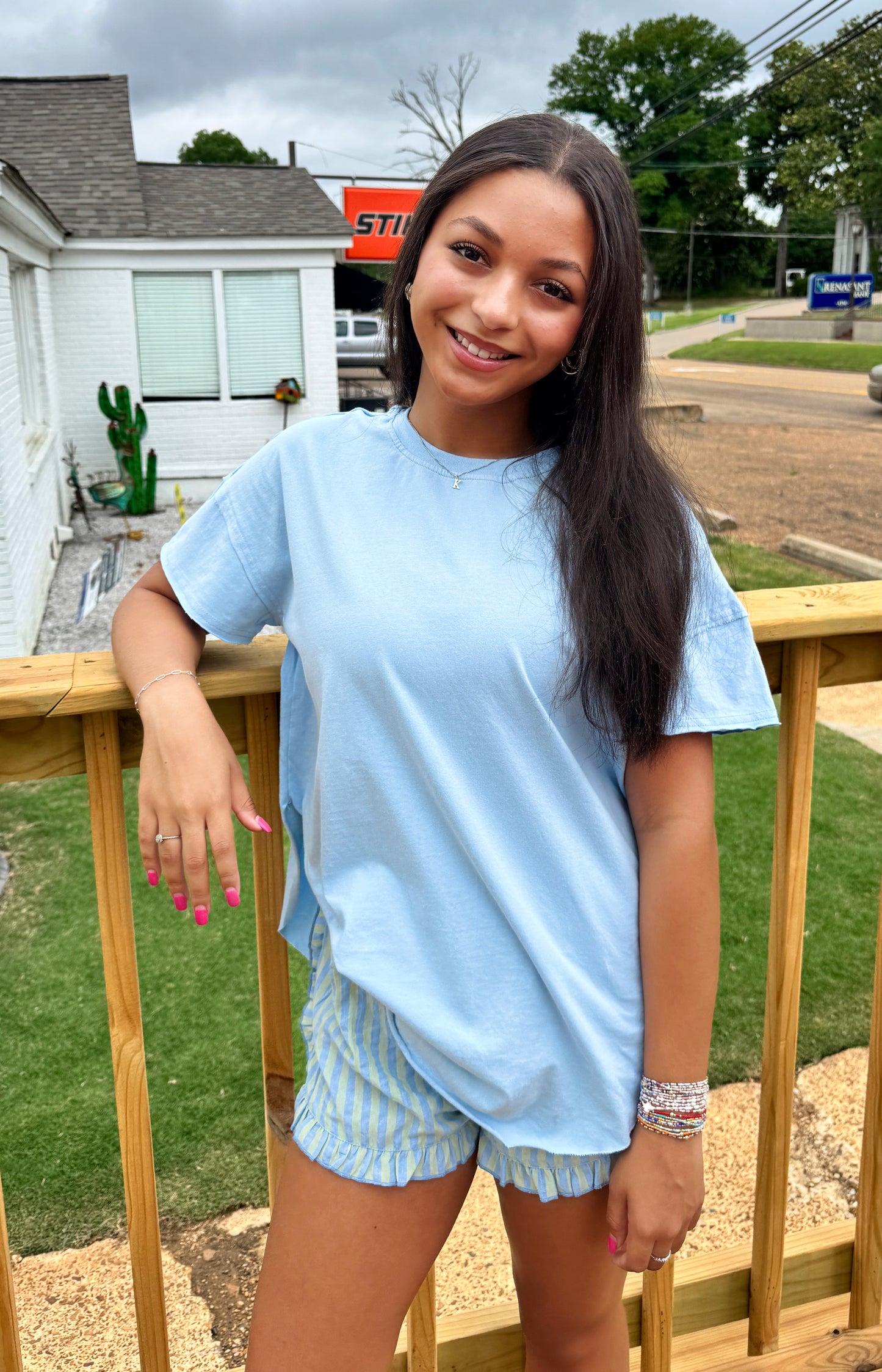 Boho Stripe Ruffle Shorts (Blue)
