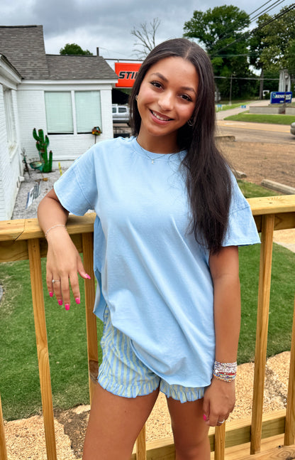 Boho Stripe Ruffle Shorts (Blue)
