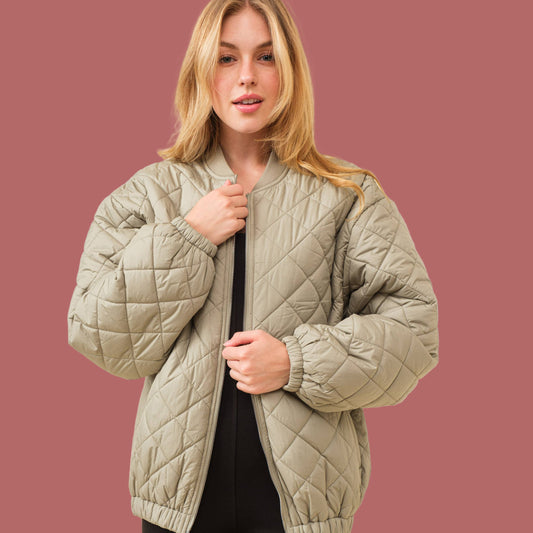Quilted Bomber Jacket (Olive)