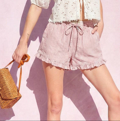 Everyday Striped Ruffle Shorts (Pink)