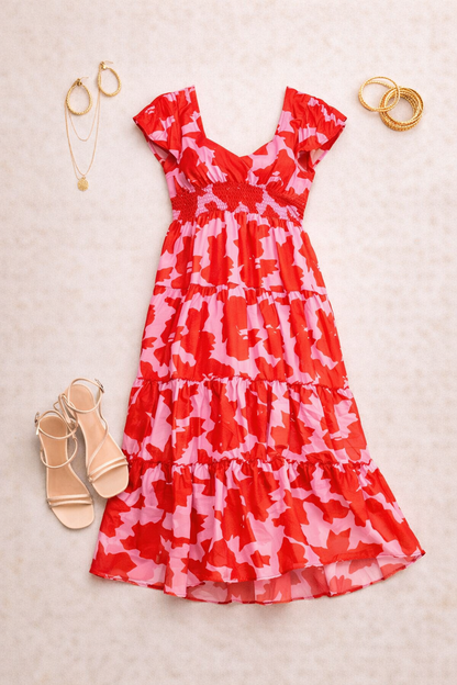 Sydney Floral Midi Dress (Pink)