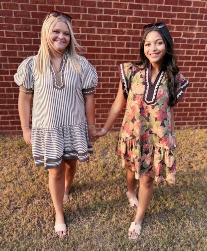 Karrie Striped Puff Sleeve Dress