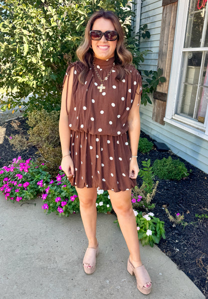 Polka Dot Bubble Dress (Brown)