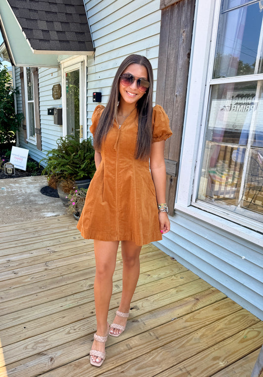 Today Feels Right Corded Dress (Camel)