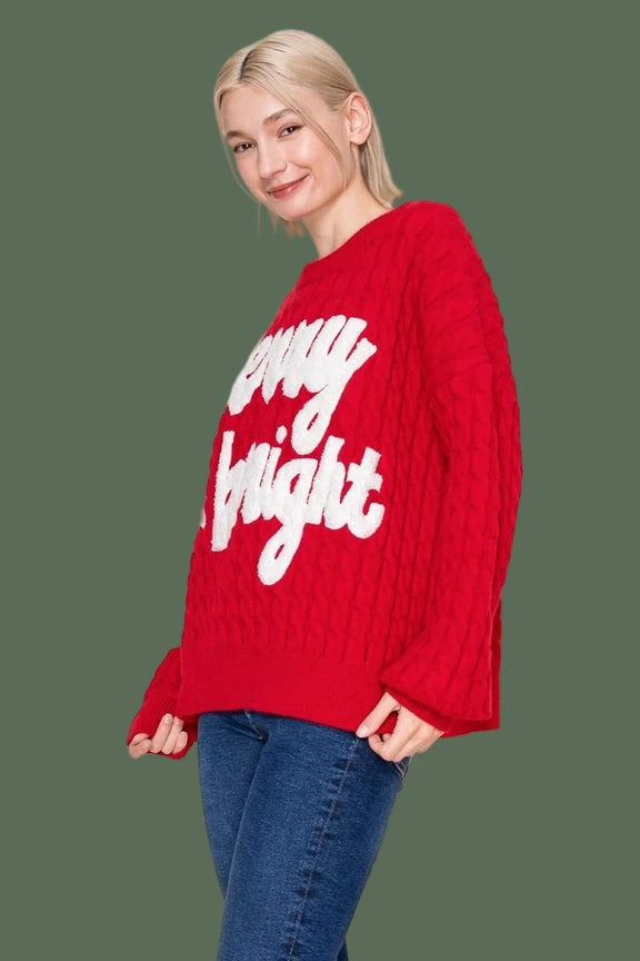 Merry + Bright Cable Knit Sweater (Red)
