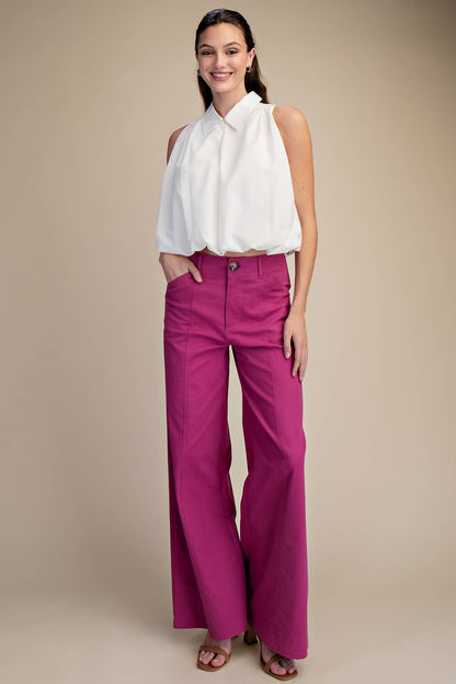 High Rise Wide Leg Pants (Magenta)