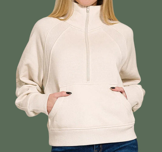 Fleece Half Zip Pocket Pullover (Sand)