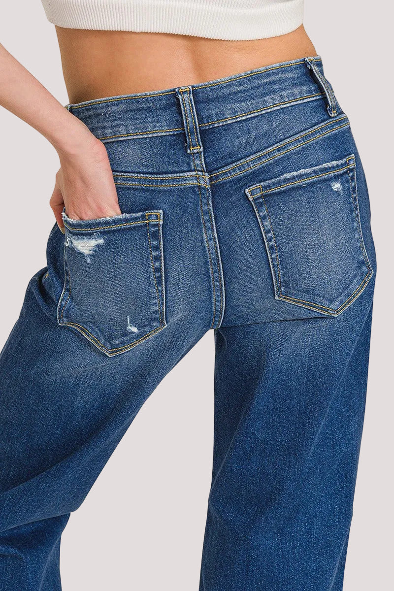 Straight To It High Rise Cropped Denim (Dark Wash)