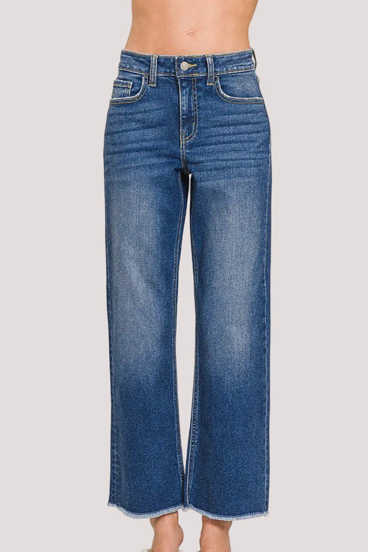 Straight To It High Rise Cropped Denim (Dark Wash)